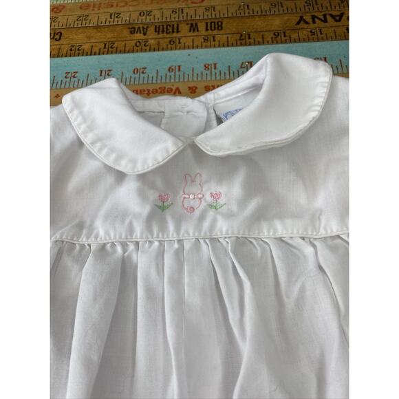 Vintage Glynne Percy 9 Month Bubble Romper Embroidered Bunny Tulip Easter Baby - Picture 2 of 13